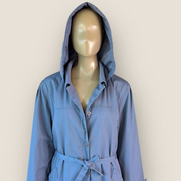 London Fog Vintage Maincoats Wool Blend Liner Trench Coat Hooded Womens 14 Blue - Picture 4 of 15